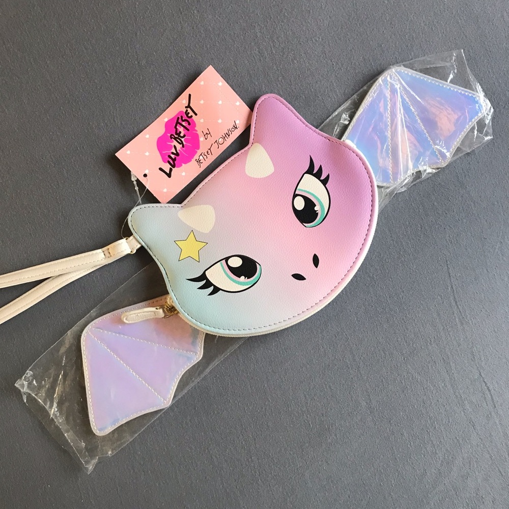 NWT Luv Betsey Holographic Bat Wristlet